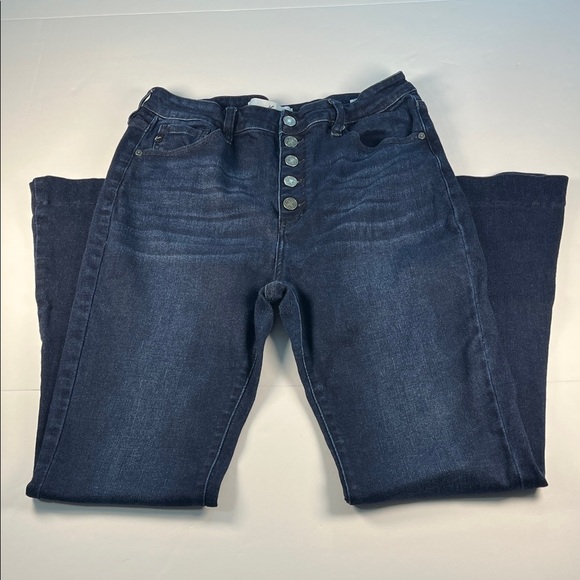 Kancan Women's Dark Blue Flare Bottom Button Fly Jeans Sz 11 - Picture 2 of 9